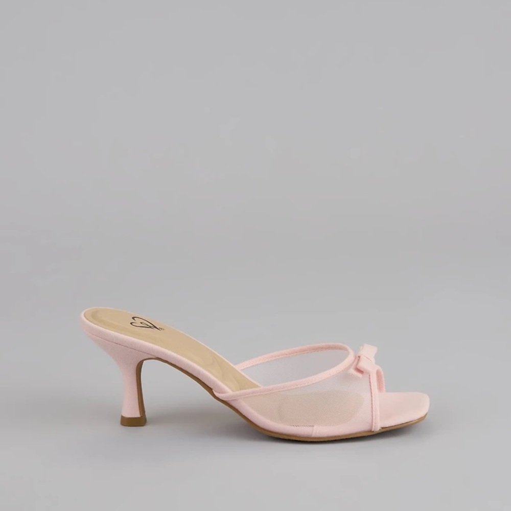 Windsor Light Pink Mesh Heels with Bow - Picture 2 of 3
